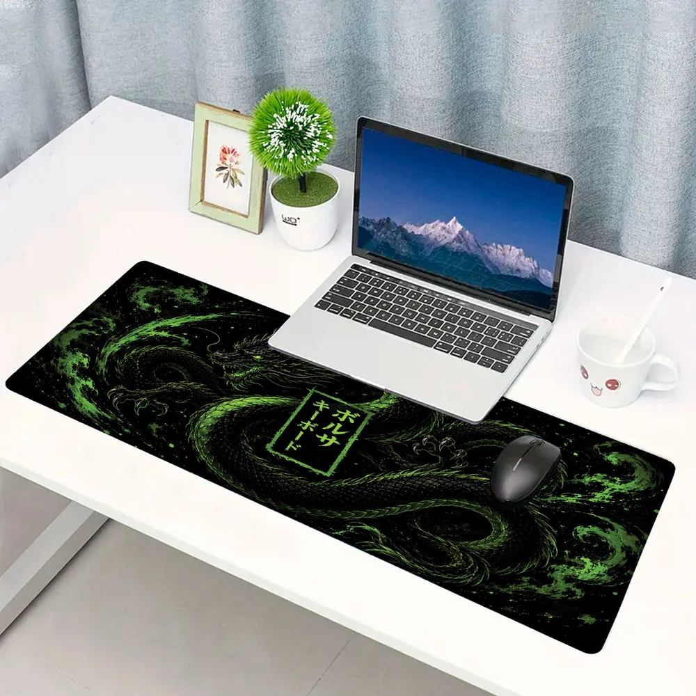Imagem 2 de 5 do produto Novo Mouse Pad Gamer Deskpad Speed Extra Grande Borda Costurada Profissional 80x40  - Dragão Floresta