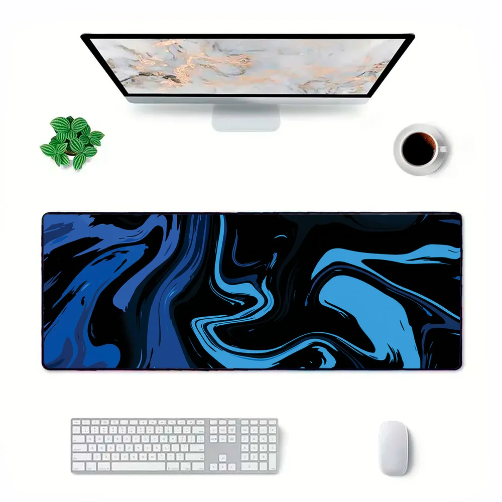 Imagem 2 de 5 do produto Novo Mouse Pad Gamer Deskpad Speed Extra Grande Borda Costurada Profissional 120x40  - Blue Liquid