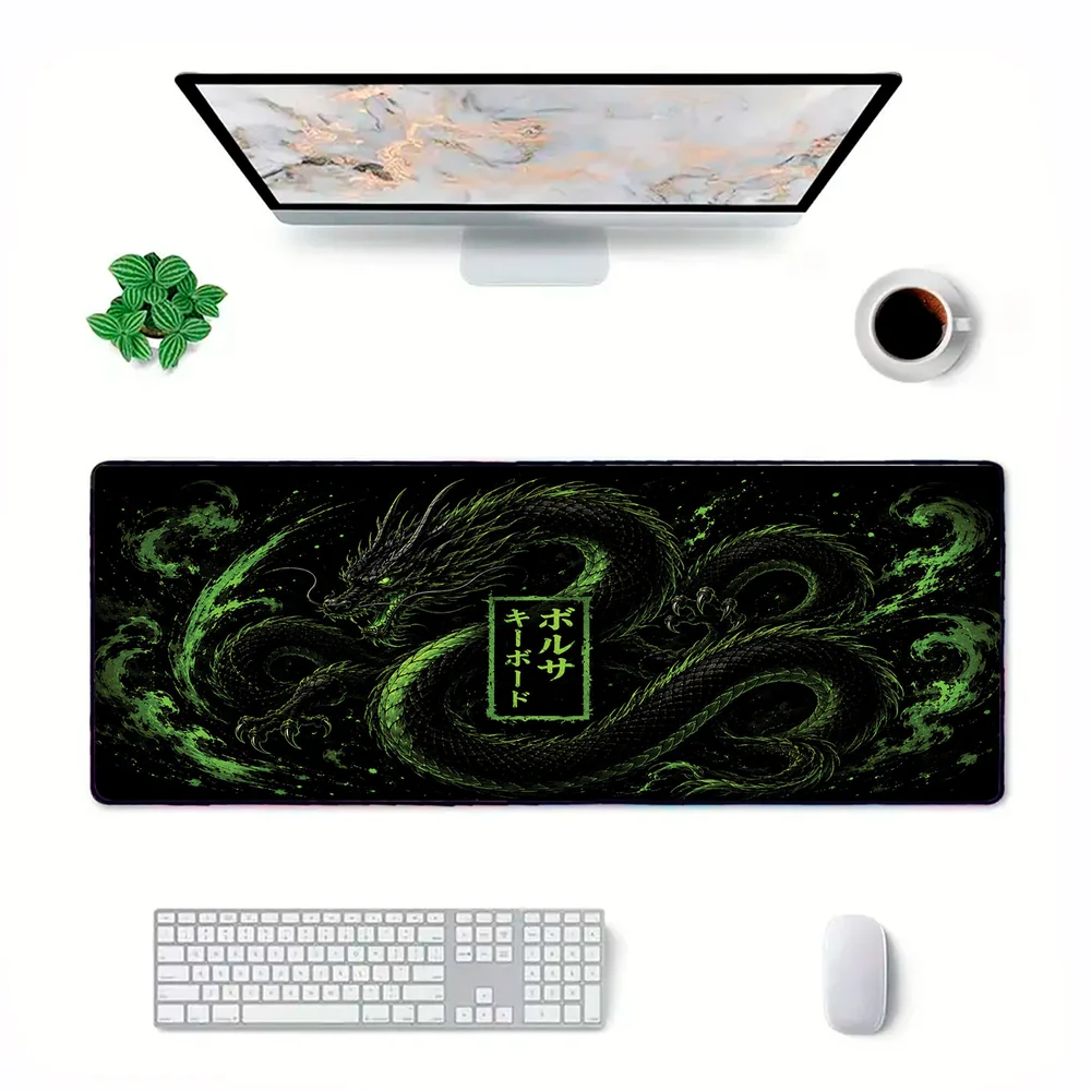 Novo Mouse Pad Gamer Deskpad Speed Extra Grande Borda Costurada Profissional 90x40  - Dragão Floresta