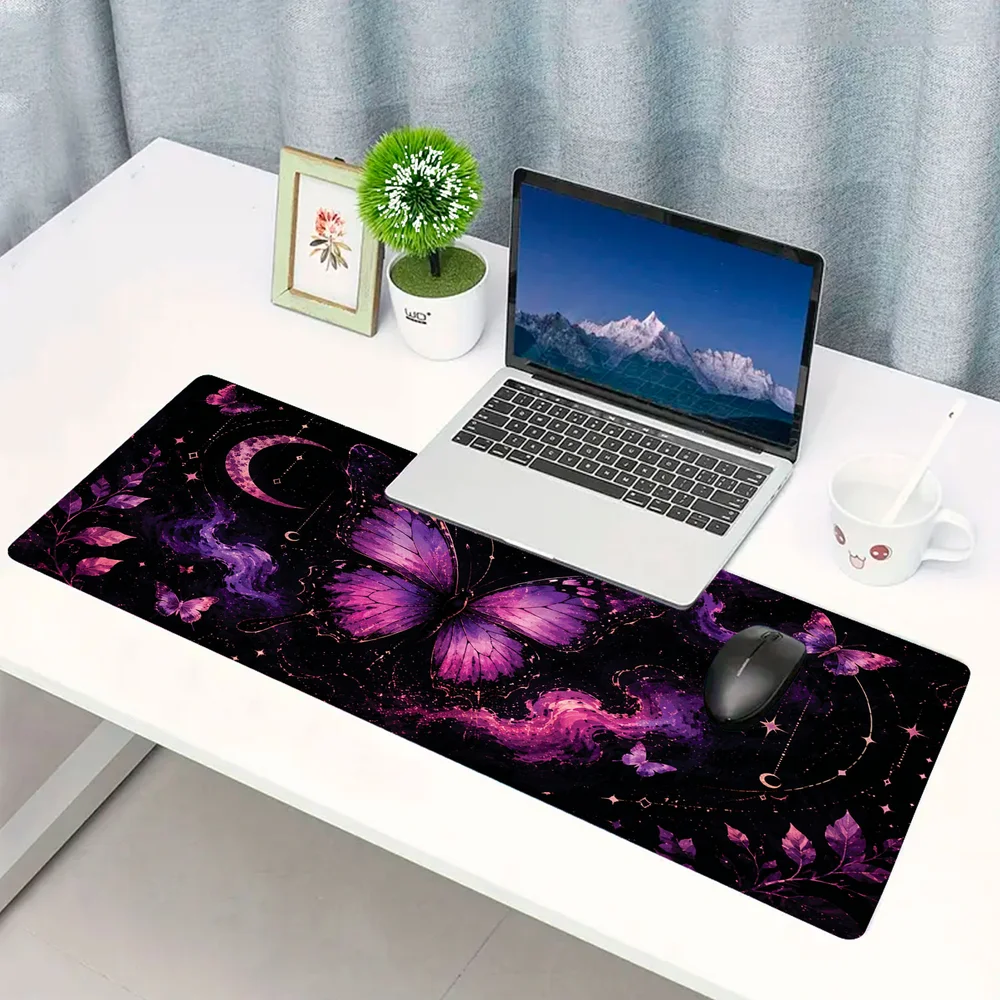 Novo Mouse Pad Gamer Deskpad Speed Extra Grande Borda Costurada Profissional 70x30  - Borboletas Universo