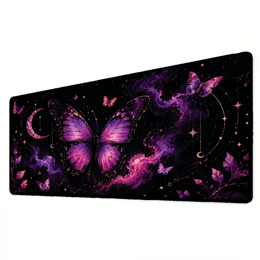 Novo Mouse Pad Gamer Deskpad Speed Extra Grande Borda Costurada Profissional 70x30  - Borboletas Universo