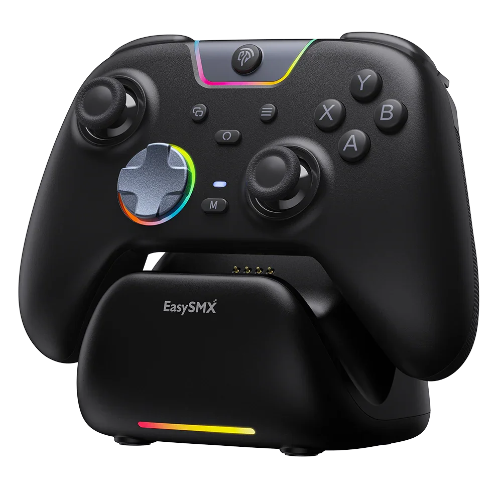Controle Easysmx X05 Sem Fio Hall Effect RGB C/ Dock de Carregamento
