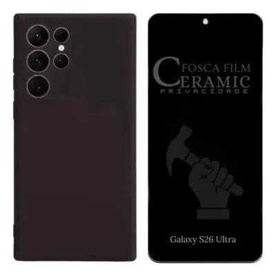 Capa Silicone Aveludada + Película Privacidade Fosca Para Samsung Galaxy S26 Ultra 5g