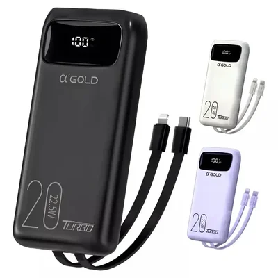Power Bank Agold 20000mah Com Carregamento Turbo Pd 22.5w, 2 Portas E Lanterna Para Viagens