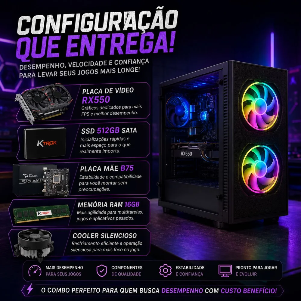 PC Gamer Completo i7 3ª Geração 16gb SSD 512gb Rx550 Tpm 2.0 Win 11 - view 5