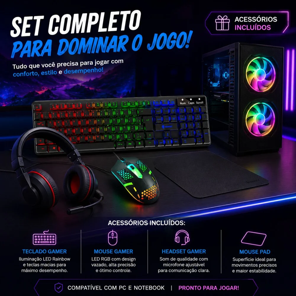 PC Gamer Completo i5 3ª Geração 16gb Ram SSD 512gb Rx 550 4gb Tpm 2.0 WINDOWS 11 Pro + Monitor 19" + Kit Gamer Completo - view 5