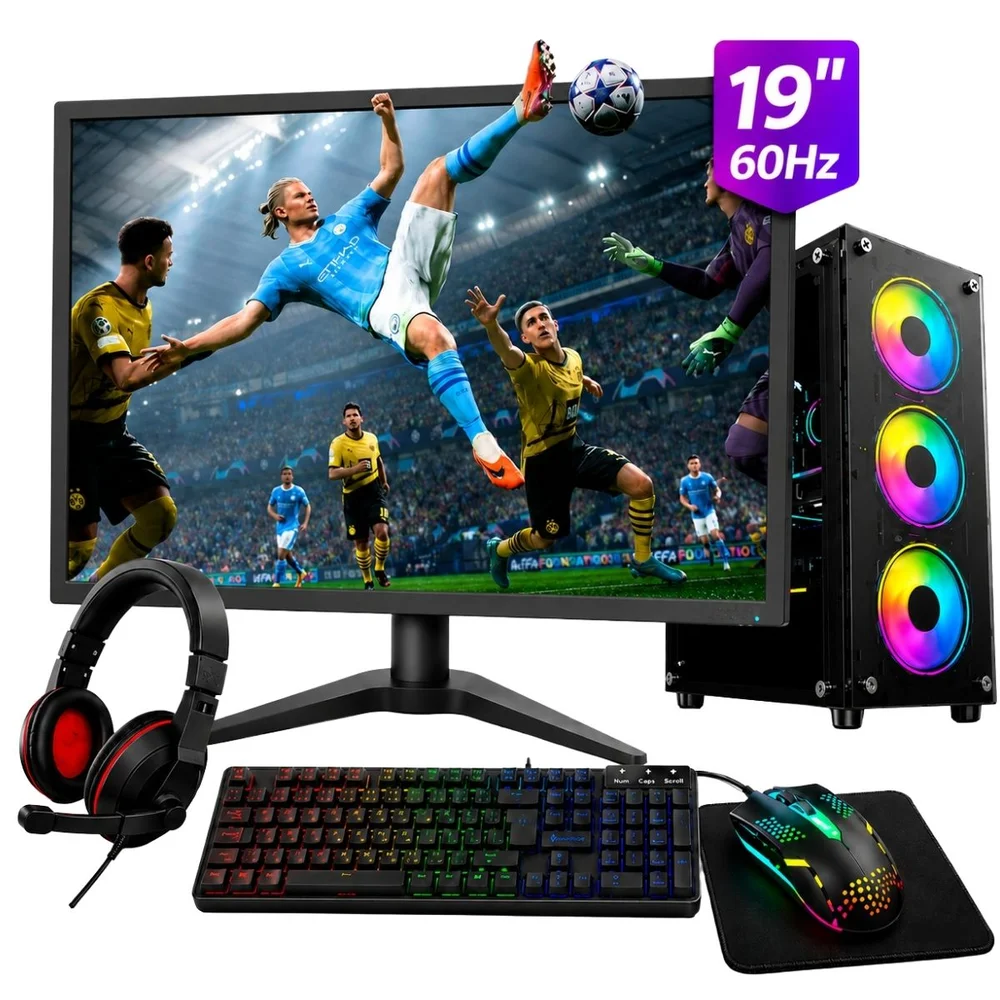 PC Gamer Completo i7 3ª Geração 16gb Ram SSD 512gb Rx580 8GB Tpm 2.0 WINDOWS 11 Pro + Monitor 19" + Kit Gamer Completo