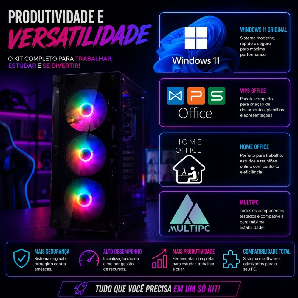 PC Gamer Completo i7 3ª Geração 16gb Ram SSD 512gb Rx580 8GB Tpm 2.0 WINDOWS 11 Pro + Monitor 19" + Kit Gamer Completo - view 4