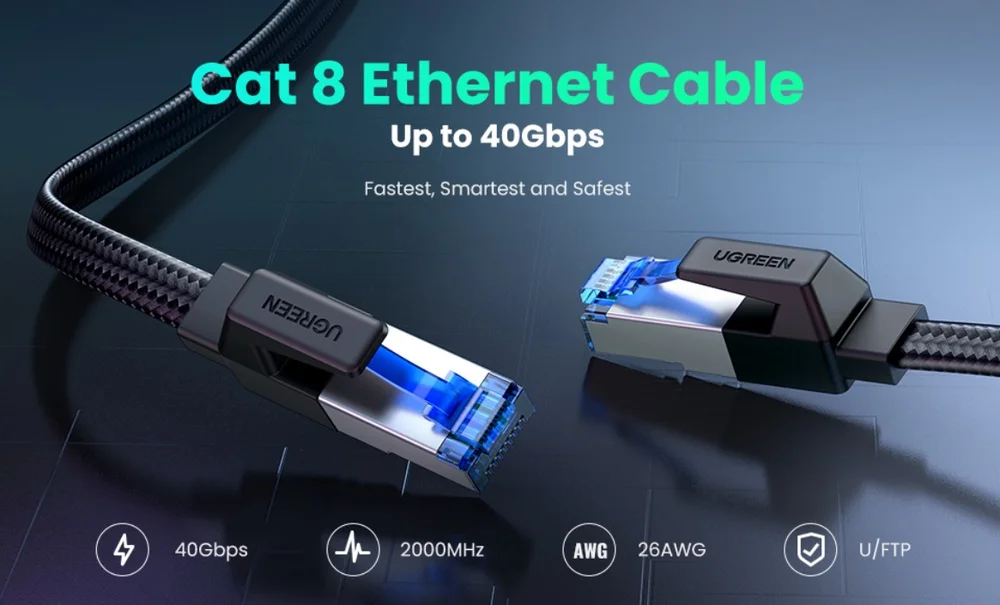 Imagem 3 de 5 do produto Cabo De Rede Utp Cat8 40gbps 2000mhz 0,5m Redondo