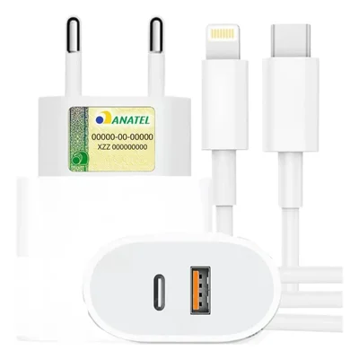 Carregador Turbo 20w Rápido Compatível Com Iphone 6 7 8 X Xr 11 12 13 14 Pro Max Fonte Com Entrada Tipo-c Certificado Pela Anatel