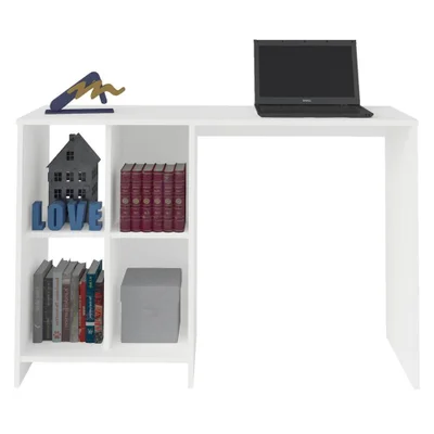 Escrivaninha Retangular Trix Clean Em Mdf 110 Cm Branco Com Nichos