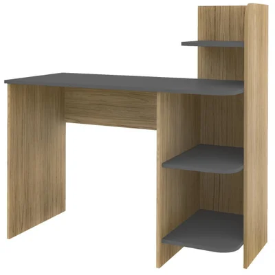 Escrivaninha Liny Moderno Em Mdf 111.5 Cm Grafite Com 3 Prateleiras