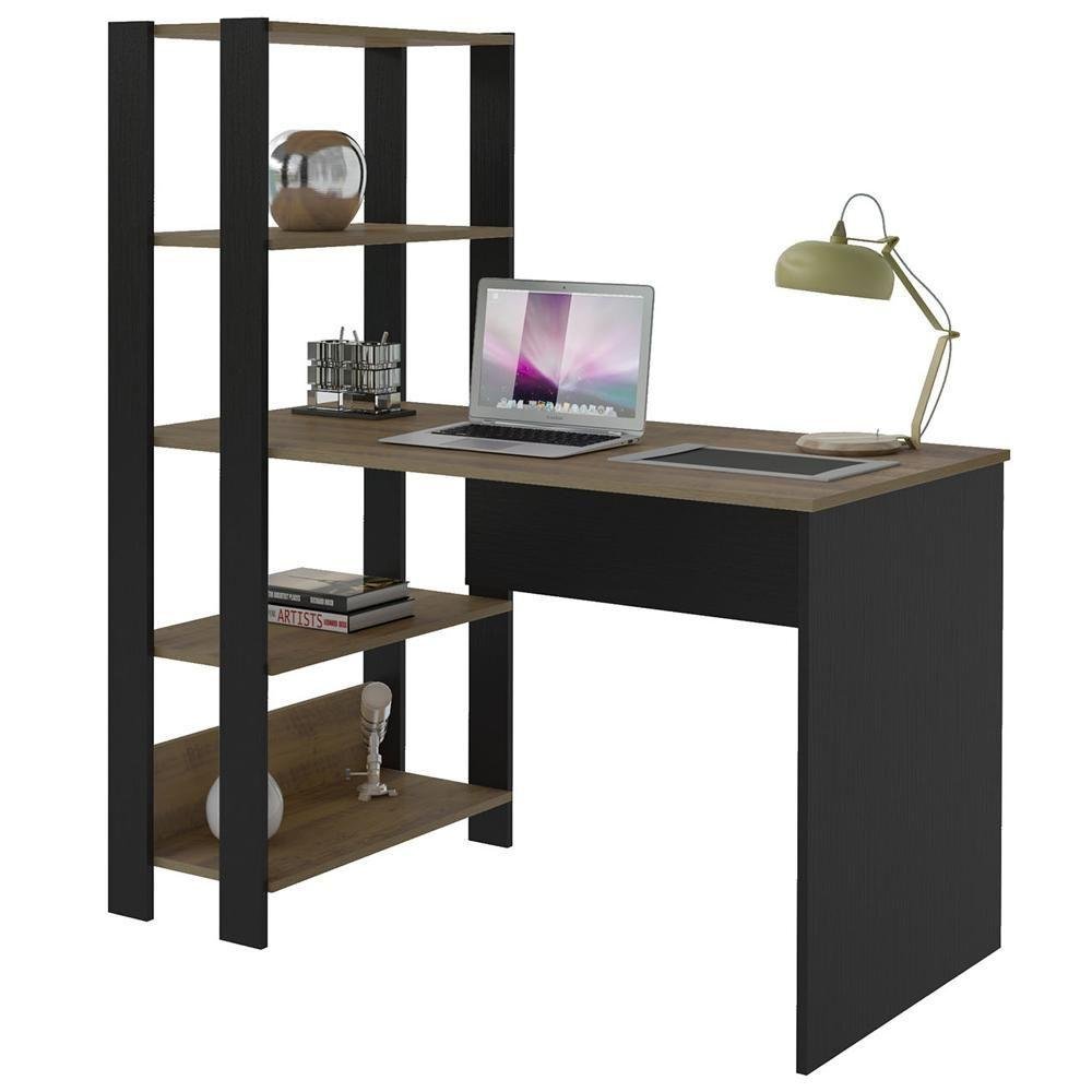 Mesa Escrivaninha Retangular Mach Industrial Mdp 120 Cm Preto Com 3 Prateleiras