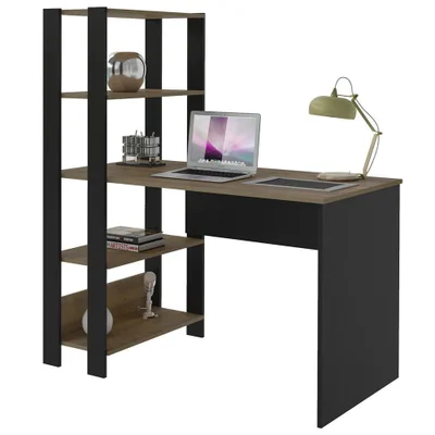Mesa Escrivaninha Retangular Mach Industrial Mdp 120 Cm Preto Com 3 Prateleiras