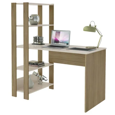 Mesa Escrivaninha Retangular Mach Industrial Mdp 120 Cm Off White Carvalho