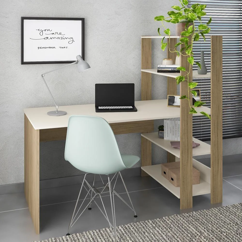 Imagem 2 de 5 do produto Mesa Escrivaninha Retangular Mach Industrial Mdp 120 Cm Off White Carvalho