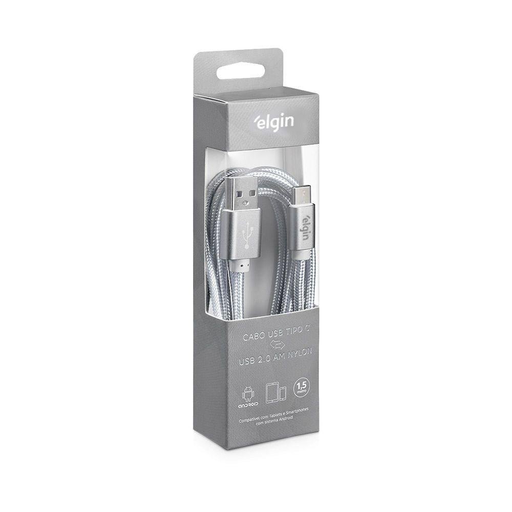 Cabo Usb-c Nylon Cinza 1,5m 480mbps Com Dispositivos