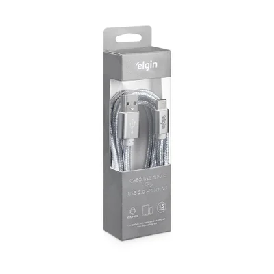 Cabo Usb-c Nylon Cinza 1,5m 480mbps Com Dispositivos
