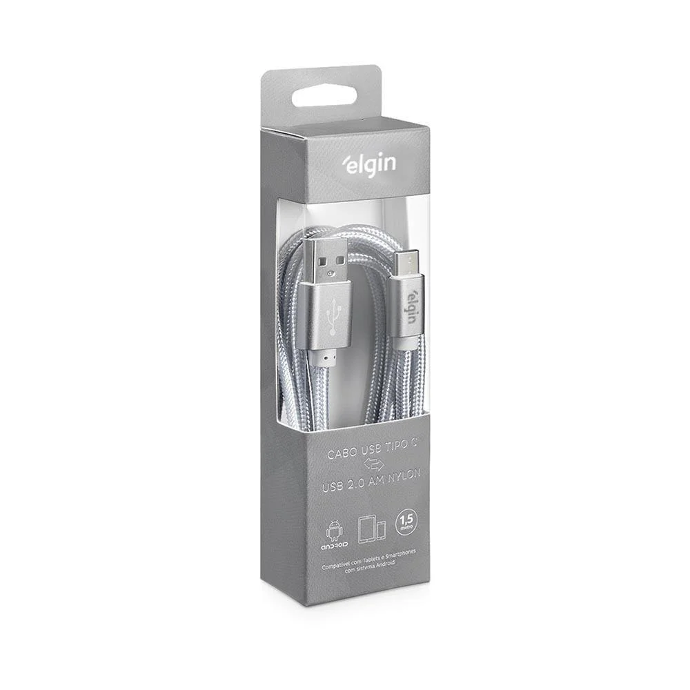 Imagem 2 de 5 do produto Cabo Usb-c Nylon Cinza 1,5m 480mbps Com Dispositivos