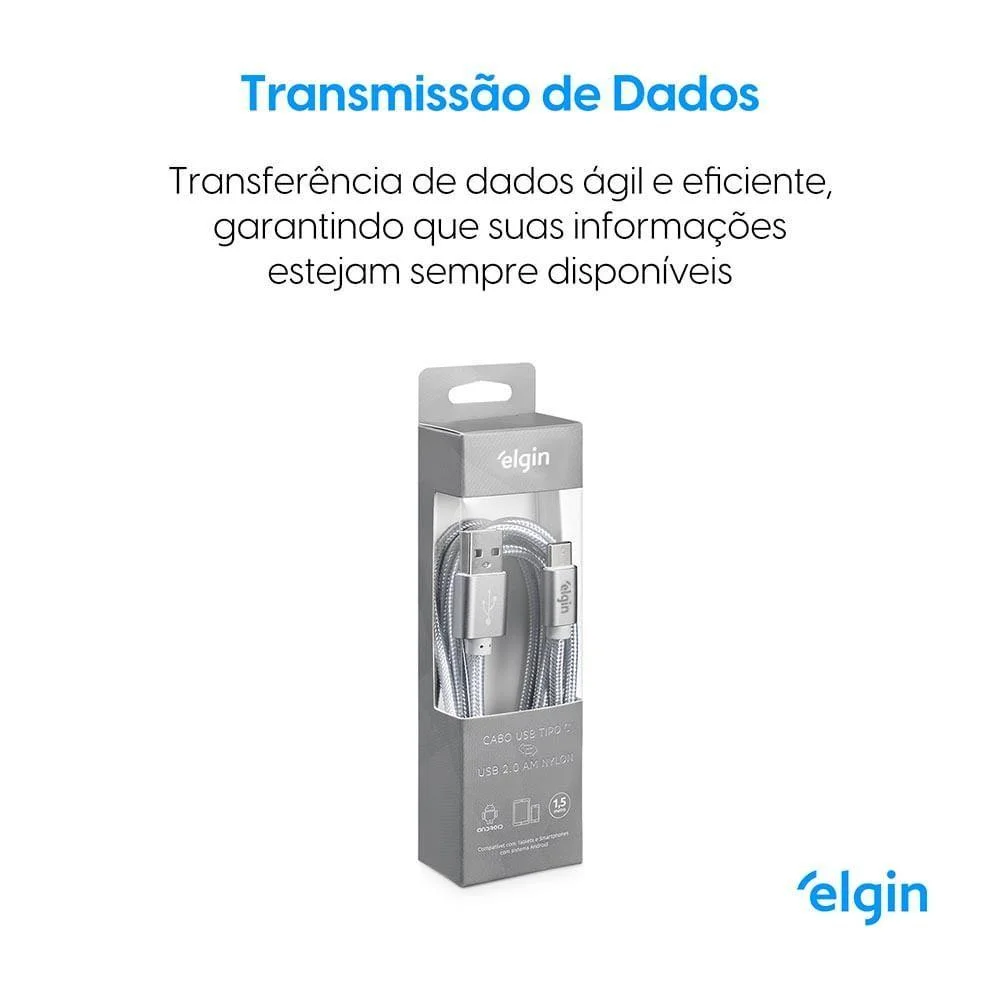 Imagem 3 de 5 do produto Cabo Usb-c Nylon Cinza 1,5m 480mbps Com Dispositivos