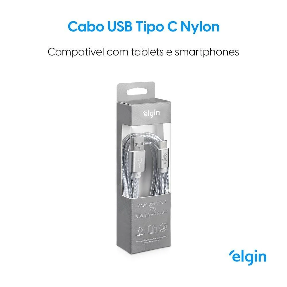 Imagem 5 de 5 do produto Cabo Usb-c Nylon Cinza 1,5m 480mbps Com Dispositivos