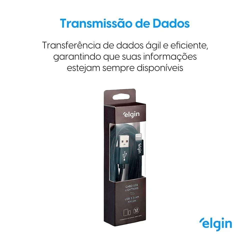 Imagem 3 de 5 do produto Cabo Usb Lightning 2.0 Nylon 1,5m 480mbps Preto Apple Elgin