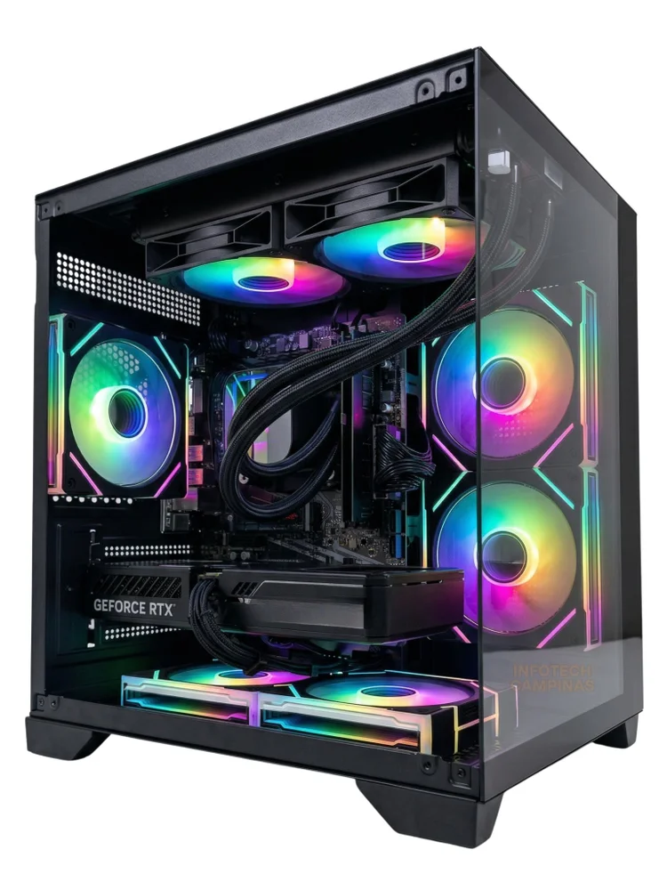 PC Gamer Aquário Preto Ryzen 7 5700x RTX 5050 8GB 16gb Ram SSD 1TB Water Cooler 240mm WINDOWS 11 Pro