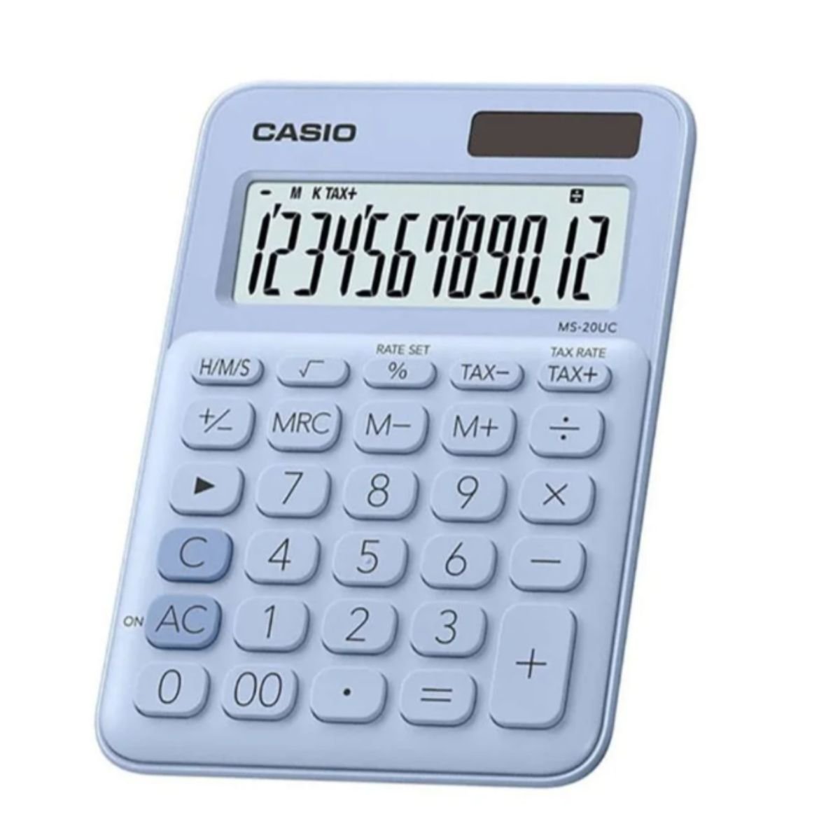 Calculadora Básica de Mesa Casio MS-20YC Azul Claro Portátil 12 Dígitos Bateria Solar Visor Amplo Dupla Alimentação