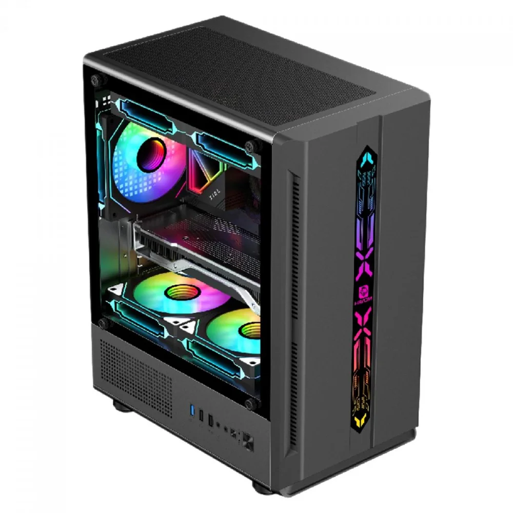Imagem 3 de 5 do produto Gabinete Gamer Hayom Gb1726, Mid Tower, Vidro Temperado, M-atx, Sem Fonte, Sem Fans, Preto