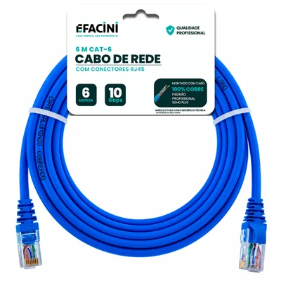 Cabo De Rede Efacini Azul Cat6 Ef-connect 100% Cobre, Anatel 6 Metros