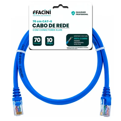 Cabo De Rede Efacini Azul Cat6 Ef-connect 100% Cobre, Anatel 70 Centimetros