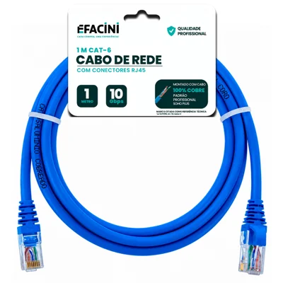 Cabo De Rede Efacini Azul Cat6 Ef-connect 100% Cobre, Anatel 1 Metro