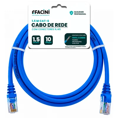 Cabo De Rede Efacini Azul Cat6 Ef-connect 100% Cobre, Anatel 1,5 Metros