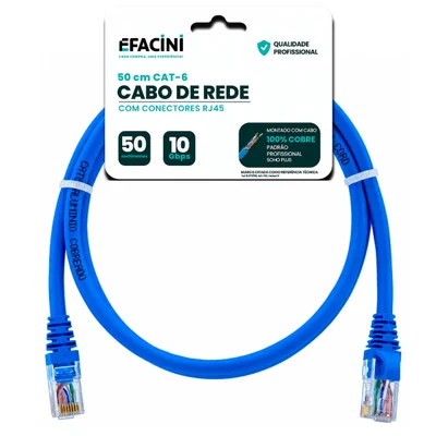 Cabo De Rede Efacini Azul Cat6 Ef-connect 100% Cobre, Anatel 50 Centimetros
