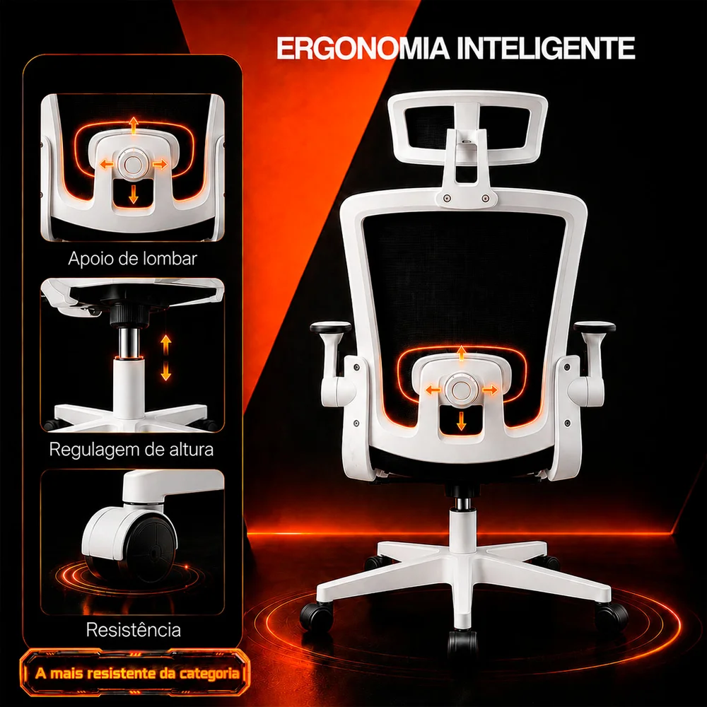 Imagem 4 de 5 do produto Cadeira De Escritório Oficial Presidente Prime Executiva - Branco E Preto - 3