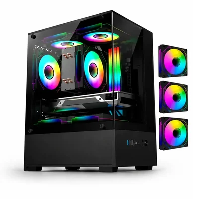Gabinete Gamer Arvex Ignis Mid Tower Lateral E Frontal Em Vidro Temperado Com 3 Fans RGB Preto Arx-ins-b