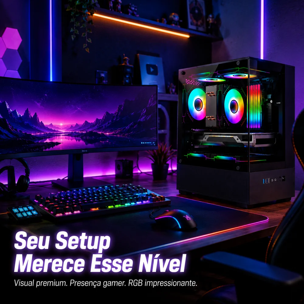 Imagem 4 de 5 do produto Gabinete Gamer Arvex Ignis Mid Tower Lateral E Frontal Em Vidro Temperado Com 3 Fans RGB Preto Arx-ins-b