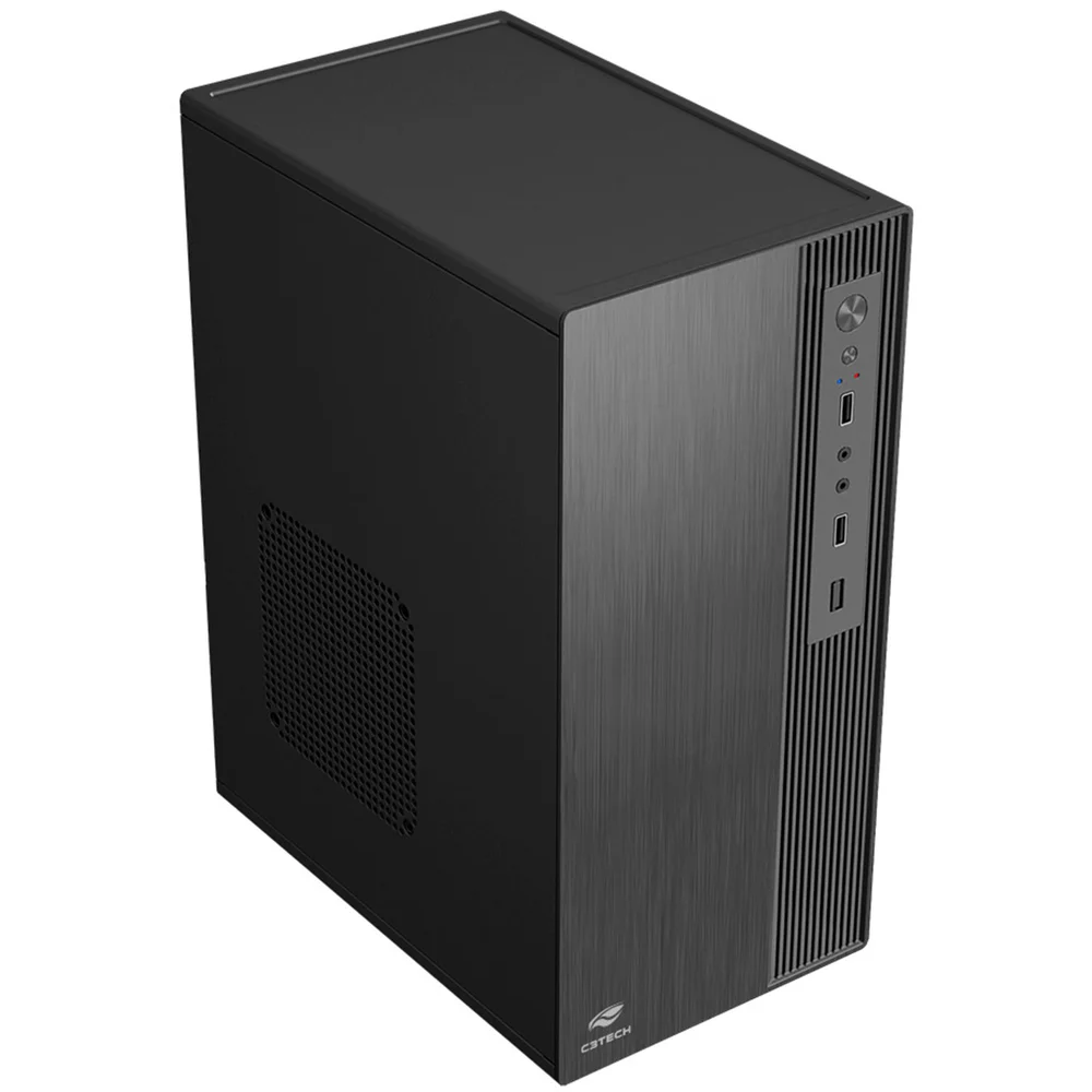 Imagem 3 de 5 do produto Gabinete Office C3tech Mt-37bk, C/ Fonte 200w Bivolt, Cabo De Energia, Usb, Áudio E Microfone Frontal, Micro Atx - Preto