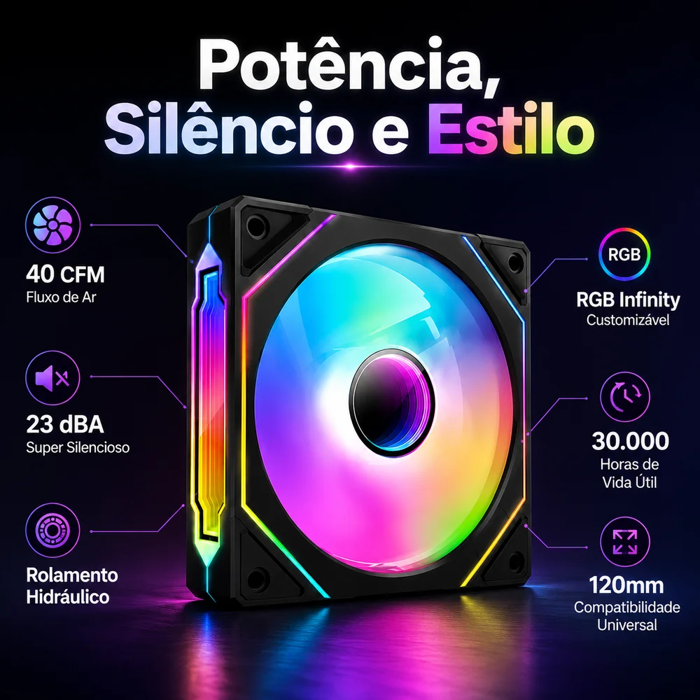 Kit 3 Fan Ventoinha Arvex Infinity RGB 3x120mm Preto Black 6
