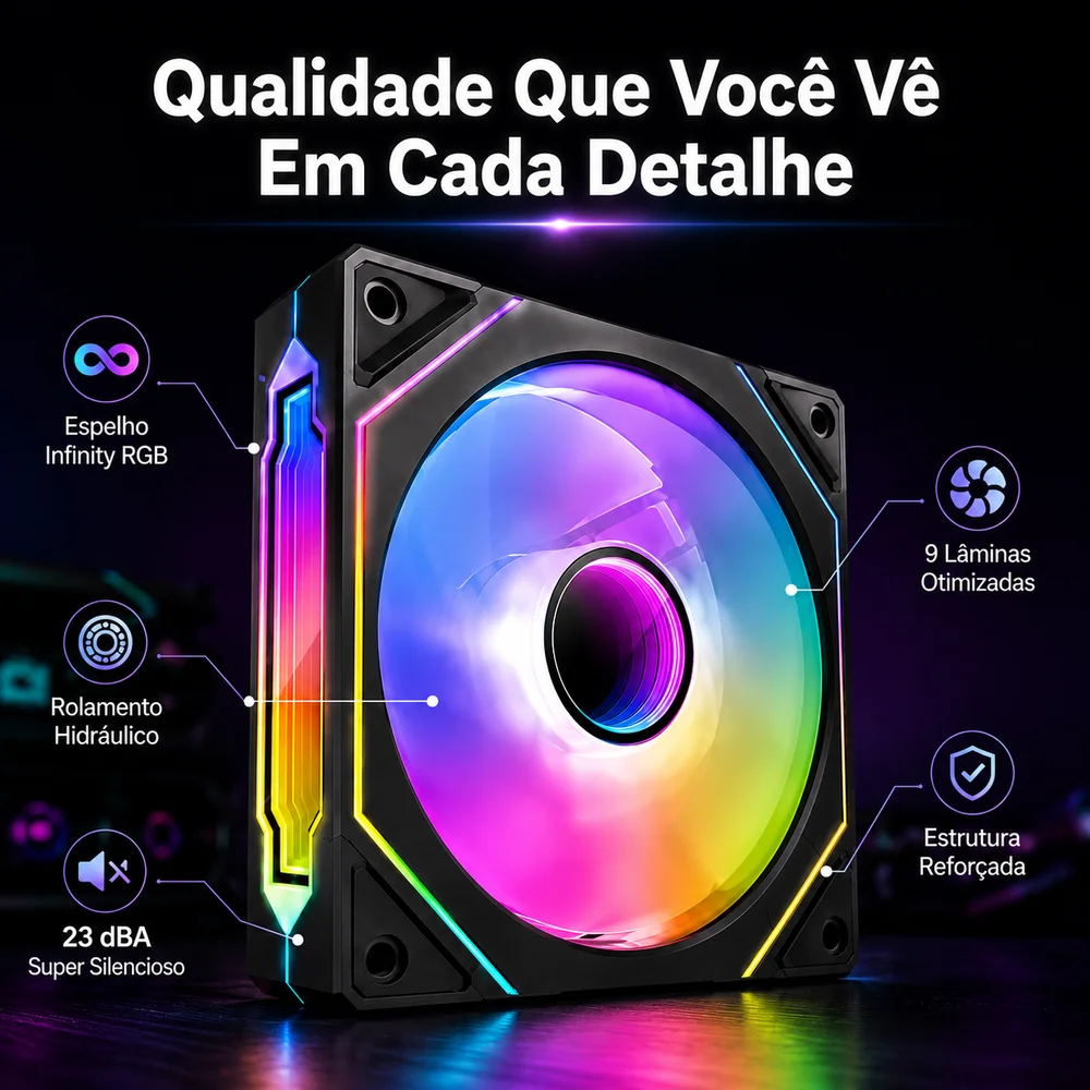 Kit 3 Fan Ventoinha Arvex Infinity RGB 3x120mm Preto Black 8