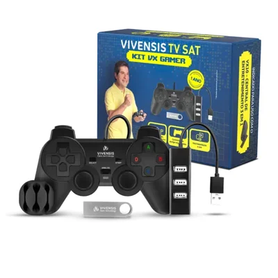 Kit Vx Gamer Vivensis Com Controle Usb, Pendrive 8GB Com 30 Jogos E Hub Usb