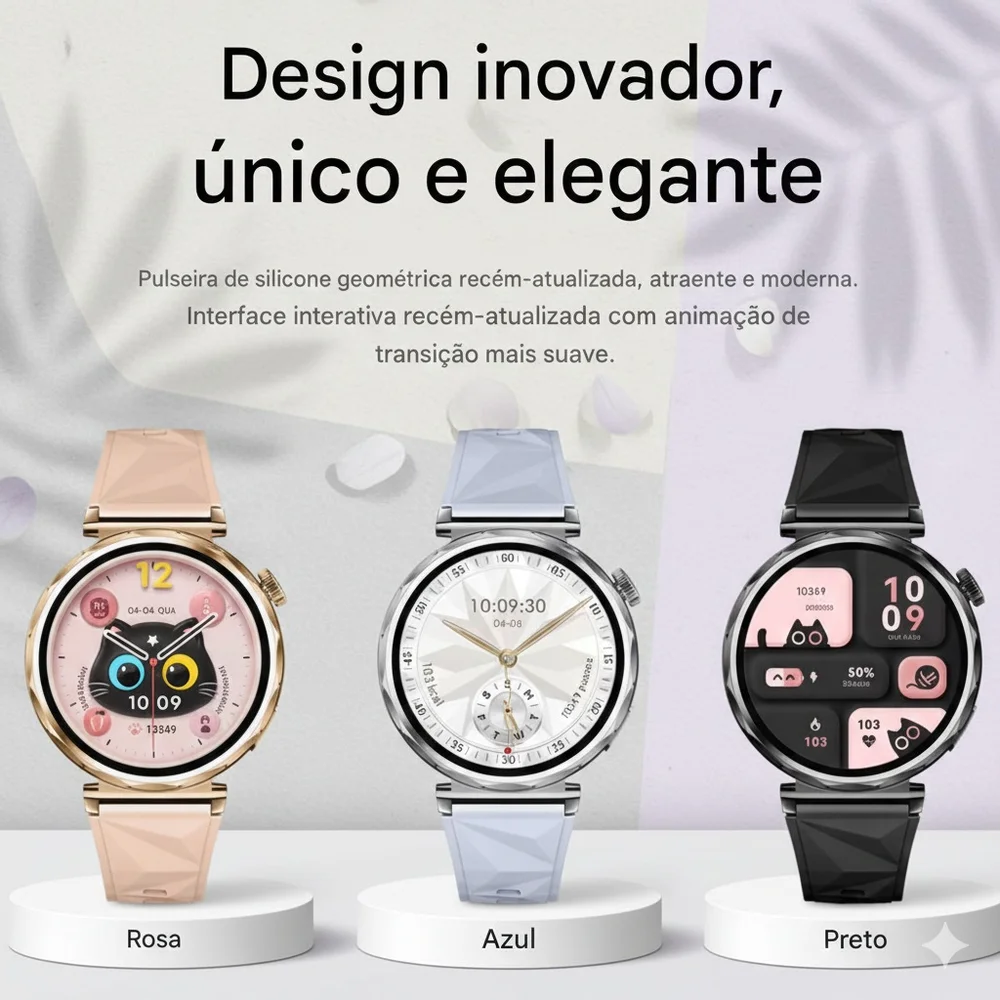 Imagem 2 de 5 do produto Relógio Inteligente GT5 Mini Smartwatch Feminino Delicado 41mm Gps Nfc Responde Whatsss 2 Pulseiras