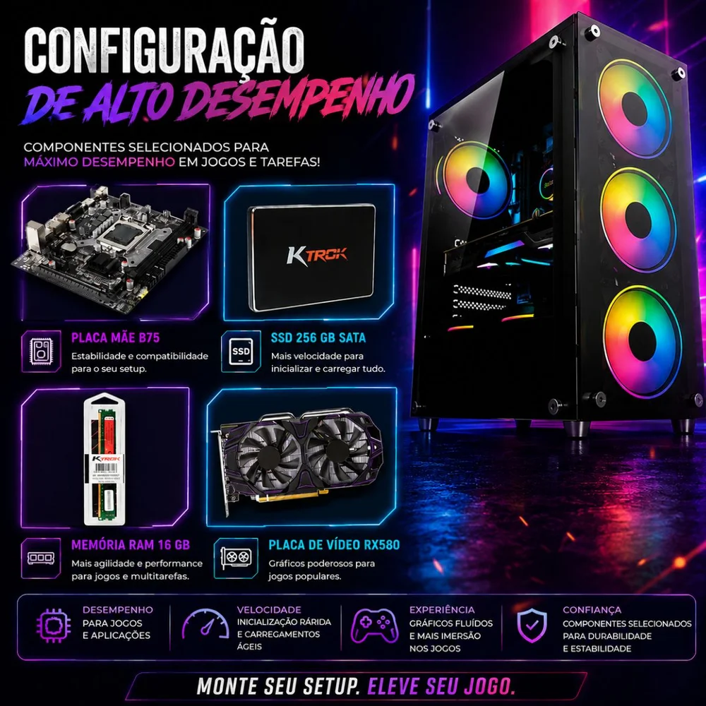 PC Gamer Completo i7 3ª Geração Rx580 SSD 256gb 16gb Ram Tpm 2.0 Win 11 - view 4