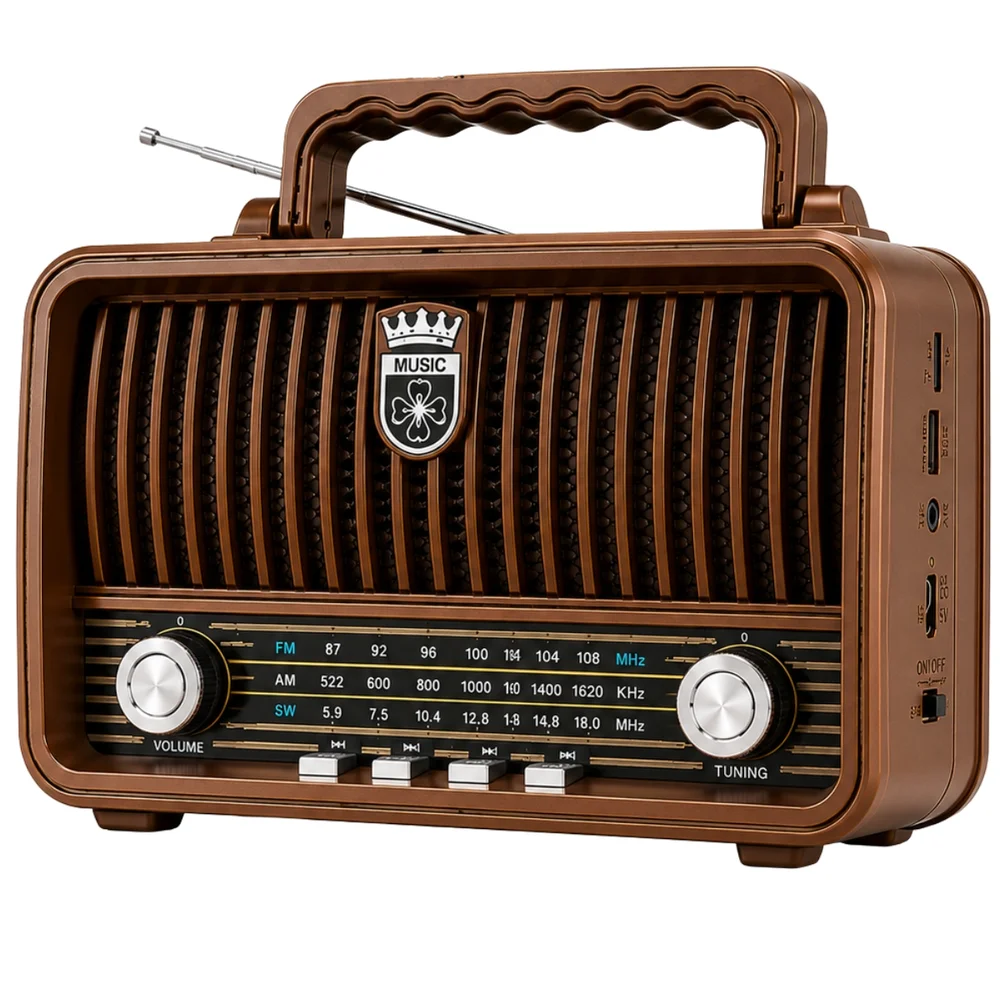 Rádio Antigo Clássico Bivolt Bluetooth Am Fm Cartão Sd Decoração Presente Recarregável Portátil