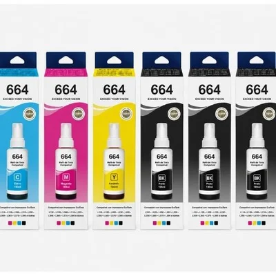 Kit 6 Tintas 664 Para: L120 L1300 L395 L396 L355 L555 L365 L355 - Kit Economico 6 Unidades