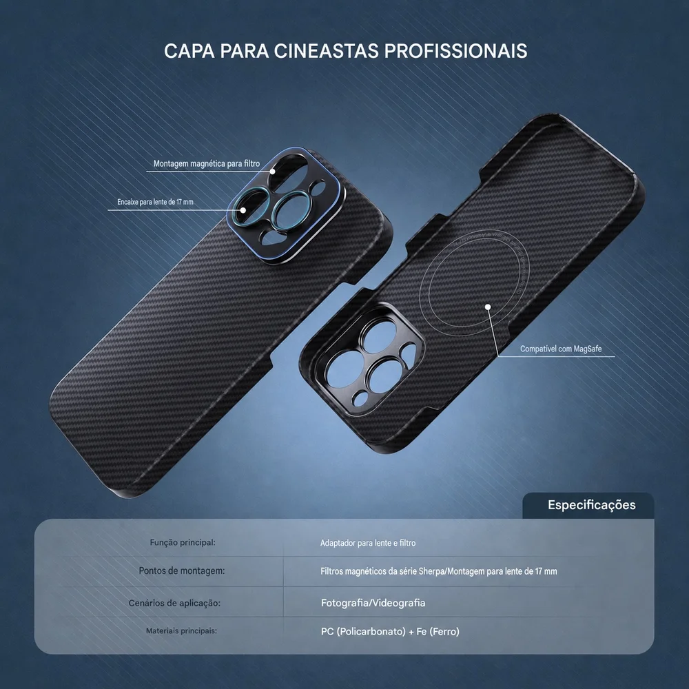 Imagem 3 de 5 do produto Capa Case Sherpa Para Iphone 16 Pro Max Com Encaixe De Filtros E Lentes 17mm - Freewell