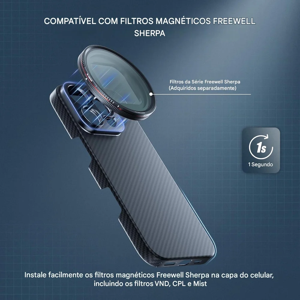Imagem 4 de 5 do produto Capa Case Sherpa Para Iphone 16 Pro Max Com Encaixe De Filtros E Lentes 17mm - Freewell