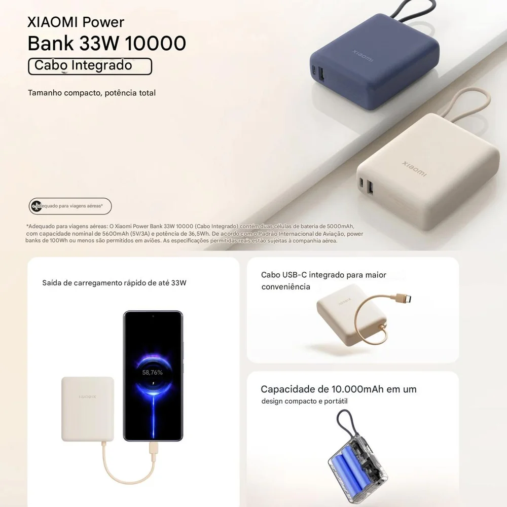 Imagem 3 de 5 do produto Power Bank  10000 Mah 22,5w Resistente Bateria Portátil Xiaomi Redmi   Carga Ultra Rapida