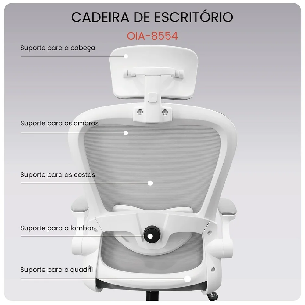 Cadeira Escritório Ergonômica Presidente Apoio Cabeça Ajustável Lombar Regulável Reclinável Oia-8554 Cadeira Escritório Ergonômica Presidente Apoio Cabeça Ajustável Lombar Regulável Reclinável Oia-8554