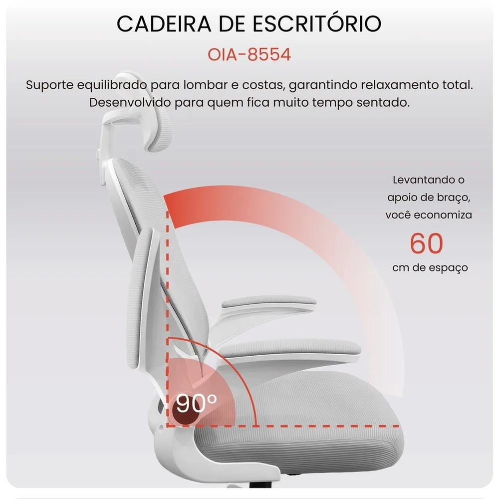 Cadeira Escritório Ergonômica Presidente Apoio Cabeça Ajustável Lombar Regulável Reclinável Oia-8554 Cadeira Escritório Ergonômica Presidente Apoio Cabeça Ajustável Lombar Regulável Reclinável Oia-8554